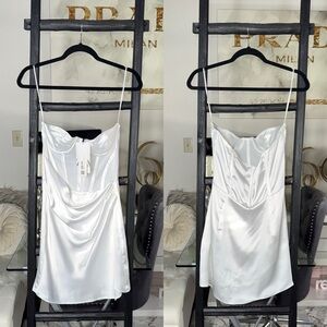 Zara White Satin Corset Mini Dress Cowl Drape Bustier Womens Medium New NWT
